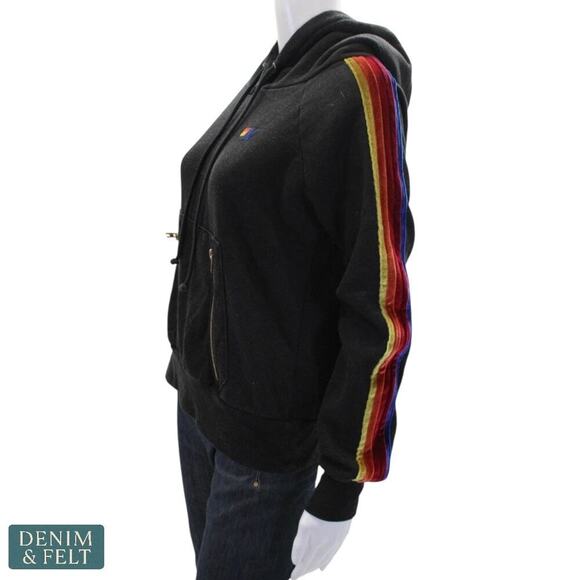 Aviator Nation Rainbow Velvet Stripe Ninja Hoodie Sz XS w/ Thumb Holes | RARE!! - Picture 7 of 15